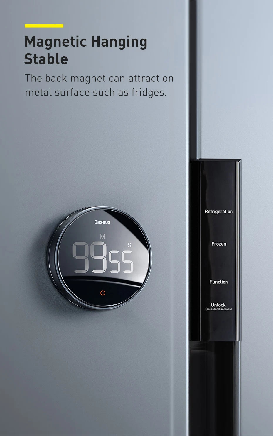 Baseus Magnetic Countdown Alarm Clock Kitchen Timer Manual Digital Timer Stand Desk Clock Cooking Timer Shower Study Stopwatch