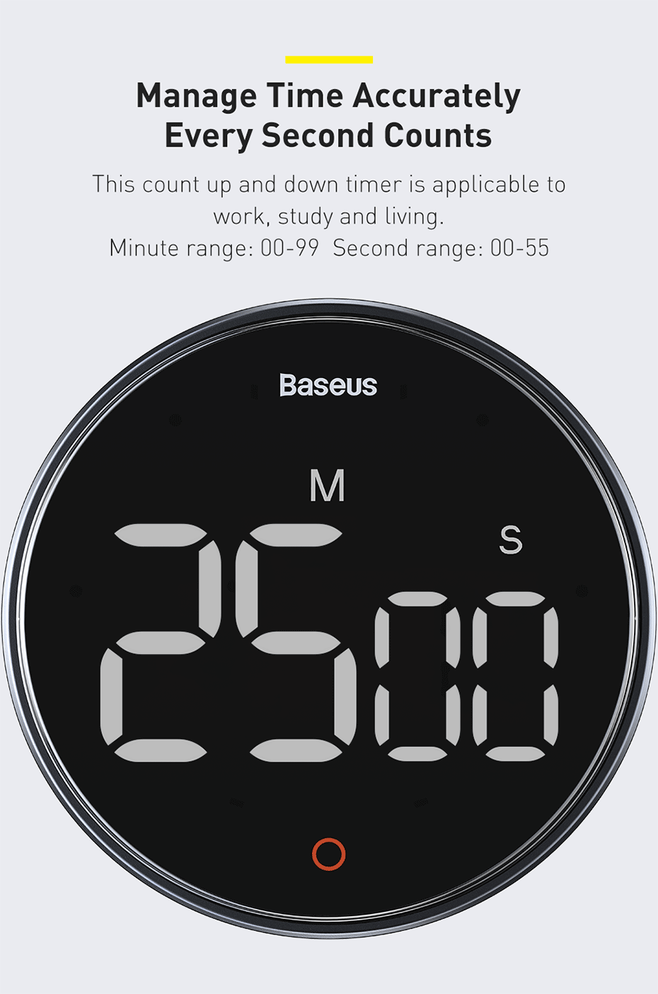 Baseus Magnetic Countdown Alarm Clock Kitchen Timer Manual Digital Timer Stand Desk Clock Cooking Timer Shower Study Stopwatch
