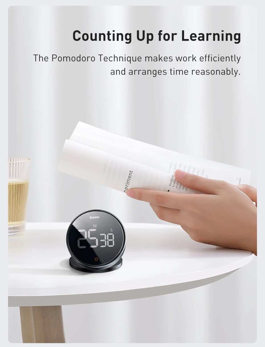Baseus Magnetic Countdown Alarm Clock Kitchen Timer Manual Digital Timer Stand Desk Clock Cooking Timer Shower Study Stopwatch