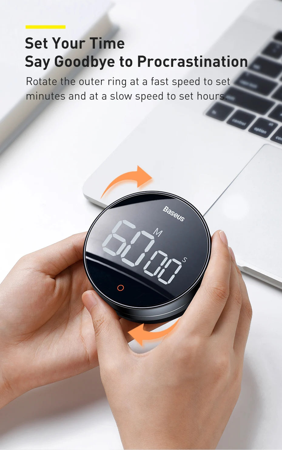 Baseus Magnetic Countdown Alarm Clock Kitchen Timer Manual Digital Timer Stand Desk Clock Cooking Timer Shower Study Stopwatch