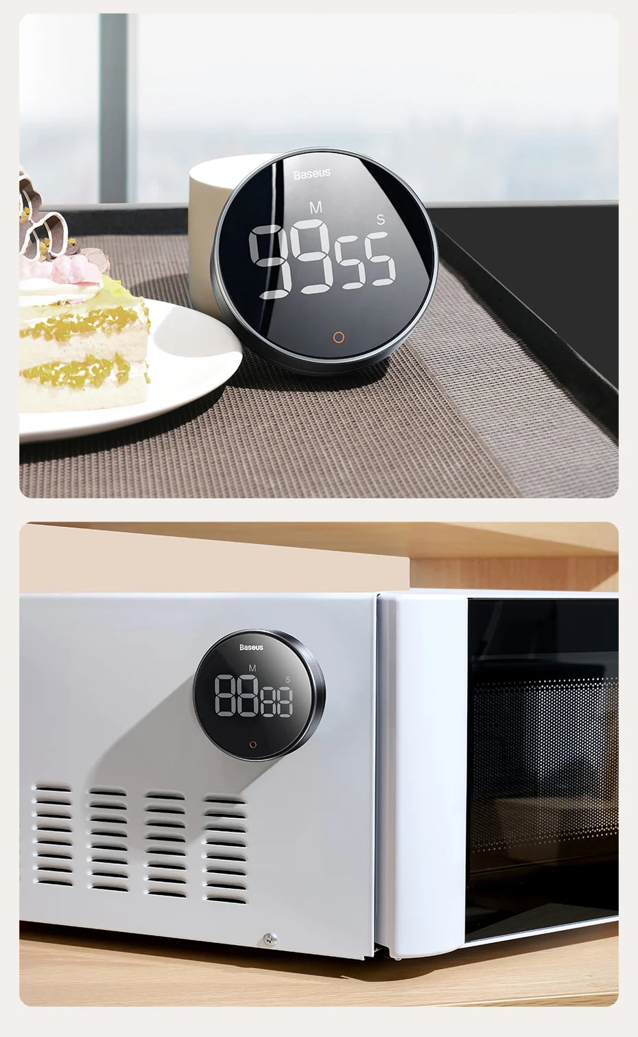Baseus Magnetic Countdown Alarm Clock Kitchen Timer Manual Digital Timer Stand Desk Clock Cooking Timer Shower Study Stopwatch