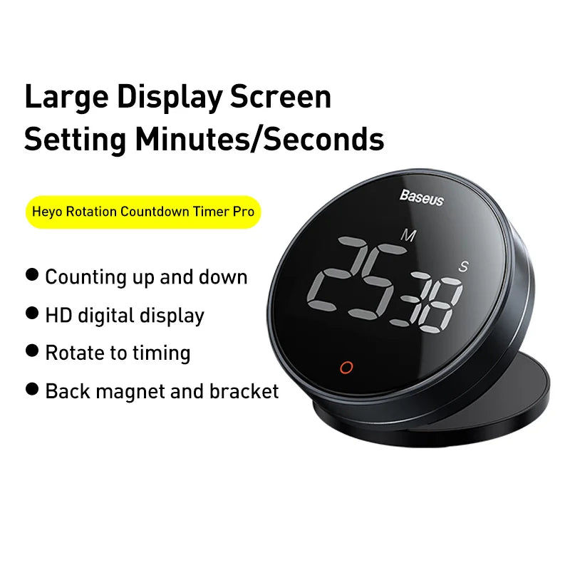 Baseus Magnetic Countdown Alarm Clock Kitchen Timer Manual Digital Timer Stand Desk Clock Cooking Timer Shower Study Stopwatch