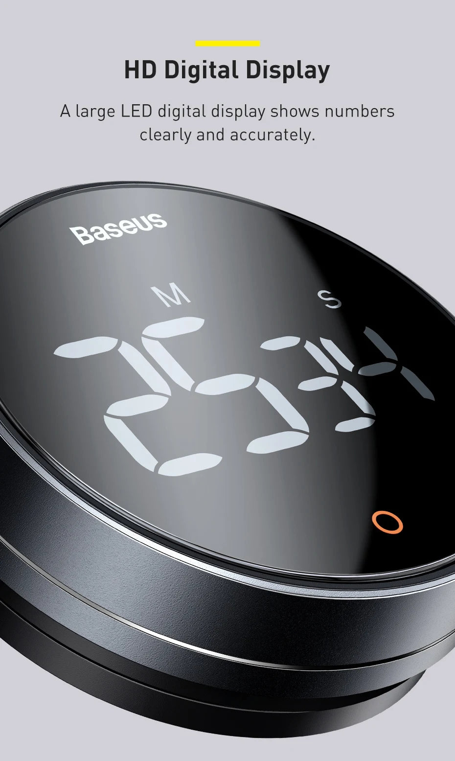 Baseus Magnetic Countdown Alarm Clock Kitchen Timer Manual Digital Timer Stand Desk Clock Cooking Timer Shower Study Stopwatch
